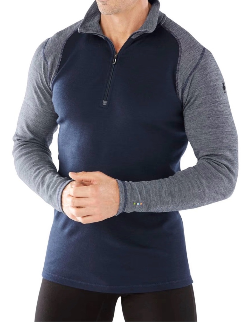 SMARTWOOL Men's Navy and Gray NTS MID PATTERN ZIP 1/4 ZIP TOP SIZE MEDIUM